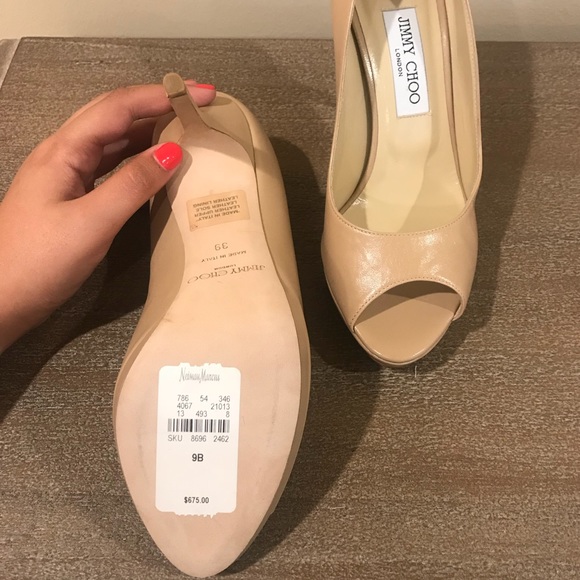 Jimmy Choo Nude Peep-Toe Heels - Picture 2 of 4